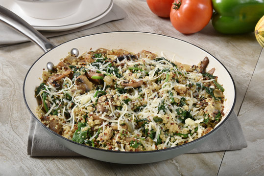 Hot Spinach Quinoa Salad In A Skillet