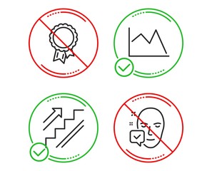 Do or Stop. Success, Stairs and Line chart icons simple set. Face accepted sign. Award reward, Stairway, Financial graph. Access granted. Business set. Line success do icon. Prohibited ban stop