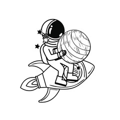 astronaut with spacesuit and rocket in white background