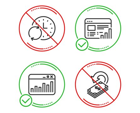 Do or Stop. Marketing statistics, Web report and Update time icons simple set. Cashback sign. Web analytics, Graph chart, Refresh clock. Financial transfer. Education set. Vector