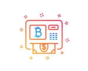 Bitcoin ATM line icon. Cryptocurrency cash sign. Dollar money symbol. Gradient design elements. Linear bitcoin atm icon. Random shapes. Vector