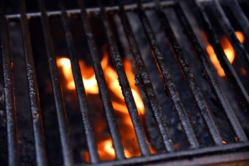 Barbecue grill with flames