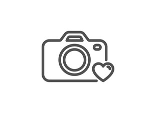 Photo camera line icon. Love photography sign. Heart symbol. Quality design element. Linear style photo camera icon. Editable stroke. Vector