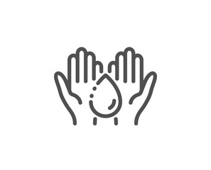 Fototapeta na wymiar Moisturizing oil line icon. Skin care sign. Wash hands symbol. Quality design element. Linear style wash hands icon. Editable stroke. Vector