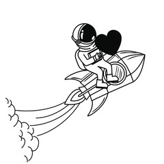 astronaut with spacesuit and rocket in white background