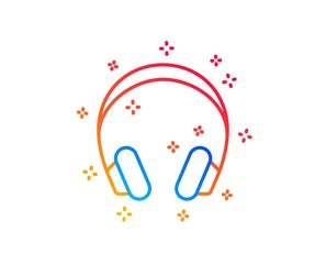 Headphones line icon. Music listening device sign. DJ or Audio symbol. Gradient design elements. Linear headphones icon. Random shapes. Vector