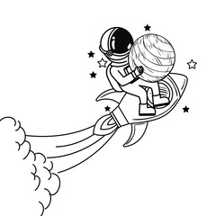 Obraz premium astronaut with spacesuit and rocket in white background