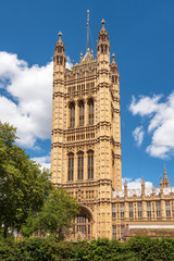 Fototapeta na wymiar British Parliament Building Westminster in London UK on a brilliant sunny day and a blue sky .