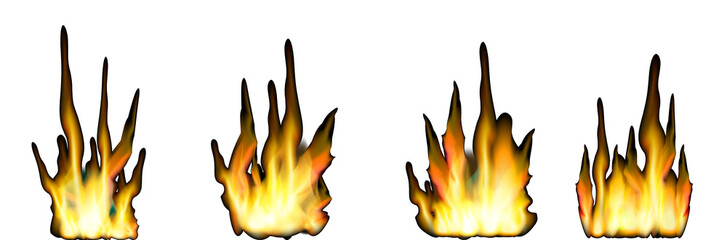 four kinds of fire flame isolatefour kinds of flame wood fire isolate