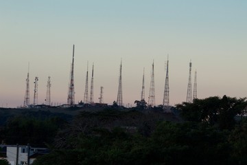 power plant at sunset