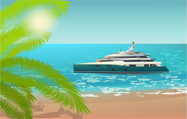 Luxury Yacht, beach, palm summer vacation travel