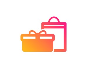 Gift box with bag icon. Present or Sale sign. Birthday Shopping symbol. Package in Gift Wrap. Classic flat style. Gradient gifts icon. Vector