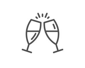 Champagne glasses line icon. Romantic celebration sign. Love chin-chin symbol. Quality design element. Linear style champagne glasses icon. Editable stroke. Vector