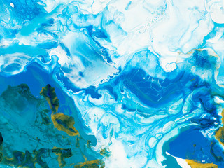 Blue and gold creative abstract hand painted background, marble texture, abstract ocean
