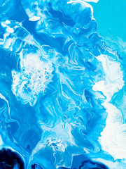 Blue creative abstract hand painted background, marble texture, abstract ocean