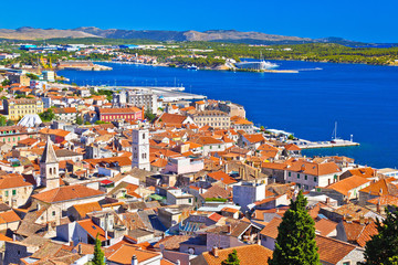 Sibenik old town and waterfront aerial view