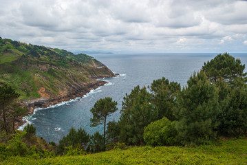 Top view of coastline landscape from Mount Igueldo in Basque Country, Spain, Europe. A cloudy morning of spring.