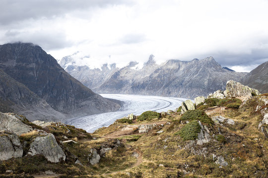 Panorama Aletschgletscher, Moosfluh, Riederalp, Wallis, Schweiz