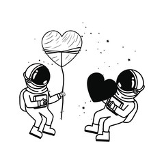 silhouette of astronauts with space suit in space