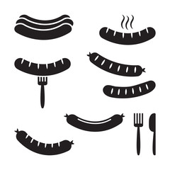 Black set of grilled sausage, barbecue. Vector illustration