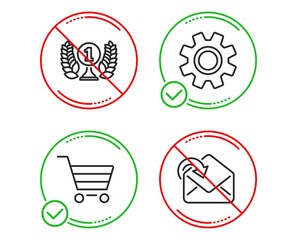 Do or Stop. Laureate award, Market sale and Service icons simple set. Receive mail sign. Prize, Customer buying, Cogwheel gear. Incoming message. Line laureate award do icon. Prohibited ban stop