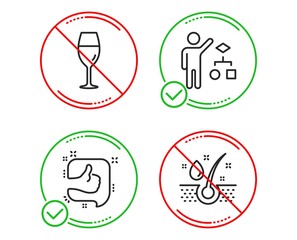 Do or Stop. Algorithm, Like and Wineglass icons simple set. Serum oil sign. Developers job, Thumb up, Burgundy glass. Healthy hairs. Business set. Line algorithm do icon. Prohibited ban stop. Vector