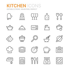 Collection of kitchen line icons. 48x48 Pixel Perfect. Editable stroke