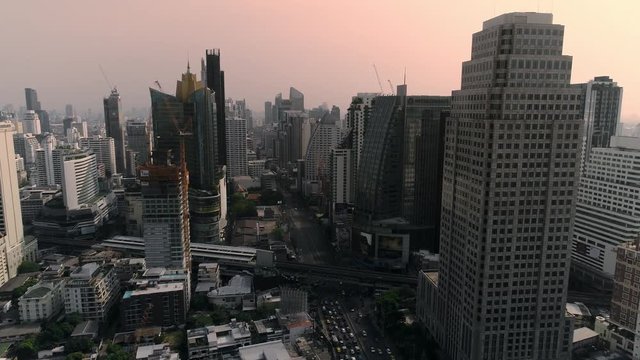 BANGKOK THAILAND - 2018 may 6 ,Aerial view of Bangkok downtown,Traffic at the Asoke Ratchada road In the morning.