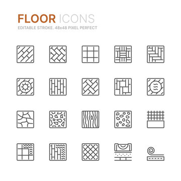 Collection of floor related line icons. 48x48 Pixel Perfect. Editable stroke
