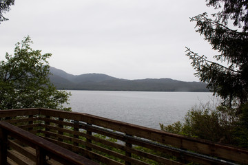 Fototapeta na wymiar View of the coast of ketchikan, with fjords behind