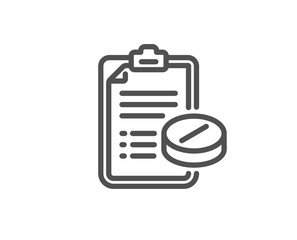 Medical prescription line icon. Medicine pills sign. Pharmacy medication symbol. Quality design element. Linear style medical prescription icon. Editable stroke. Vector