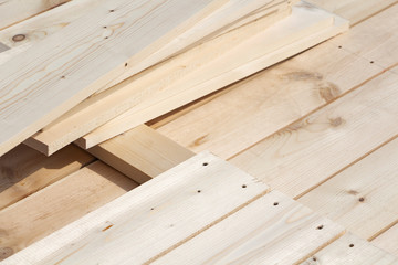 wooden planks on a construction site. Neatly folded.