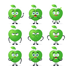 Doodle Cartoon Character: Apple. Vector Set