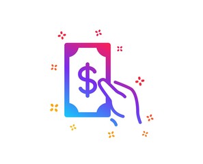Hold Cash money icon. Banking currency sign. Dollar or USD symbol. Dynamic shapes. Gradient design receive money icon. Classic style. Vector