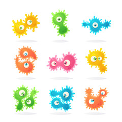 Doodle Cartoon Characters: Bacteria. Vector Set