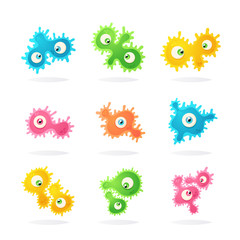 Doodle Characters: Bacteria. Cartoon Style. Vector Set