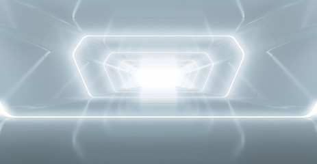 Futuristic tunnel with light, Spaceship corridor. interior view. Future background, business, sci-fi or science concept. 3d rendering © Chanchai