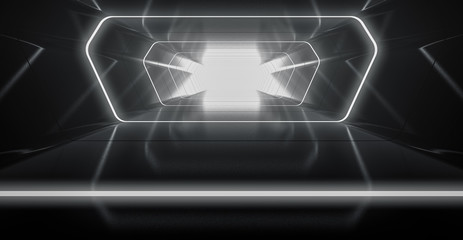 Futuristic tunnel with light, Spaceship corridor. interior view. Future background, business, sci-fi or science concept. 3d rendering