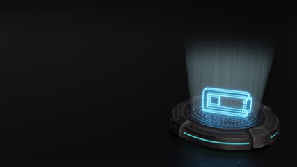 3d hologram horizontal symbol of battery quarter icon render