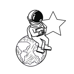 astronaut with spacesuit and planet in white background