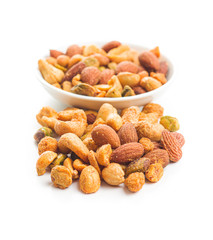 Spicy flavoured nuts. Mix of nuts.