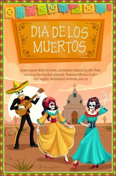Mexican Dia de los Muertos, skeletons dancing