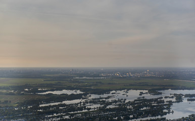 Aerial view of Loosdrechtse plassen and Amsterdam in the background             