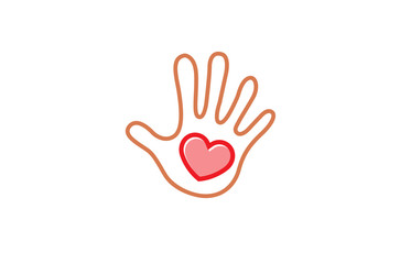 Creative Hand Palm Heart Love Logo Design Symbol Vector Illustration