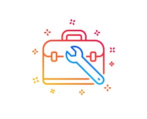 Spanner tool line icon. Repair tool case sign. Fix instruments symbol. Gradient design elements. Linear tool case icon. Random shapes. Vector