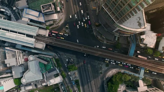 BANGKOK THAILAND - 2018 may 6 ,Aerial view of Bangkok downtown,Traffic at the Asoke Ratchada.