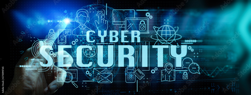 Poster business hand working with data protection cyber security privacy business internet technology ui.