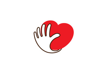 Creative Heart Love Hand Palm Protection Safety Logo Design Symbol Vector Illustration