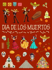 Mexican Day of Dead skull, skeleton and cemetery