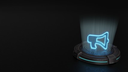 3d hologram symbol of bullhorn icon render